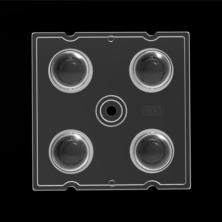 50*50mm 90 ডিগ্রি 4 ইন 1 LED লাইট লেন্স পিসি উপাদান বন্যা আলো জন্য SMD7070/ 5050/4*3030 LED