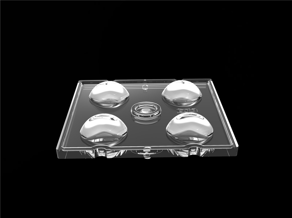 50*50mm 90 ডিগ্রি 4 ইন 1 LED লাইট লেন্স পিসি উপাদান বন্যা আলো জন্য SMD7070/ 5050/4*3030 LED
