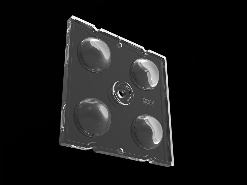 50*50mm 90 ডিগ্রি 4 ইন 1 LED লাইট লেন্স পিসি উপাদান বন্যা আলো জন্য SMD7070/ 5050/4*3030 LED